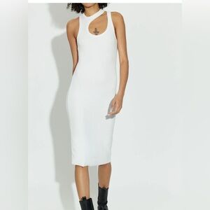 Cotton Citizen White Sleeveless Midi Dress with Keyhole Neck